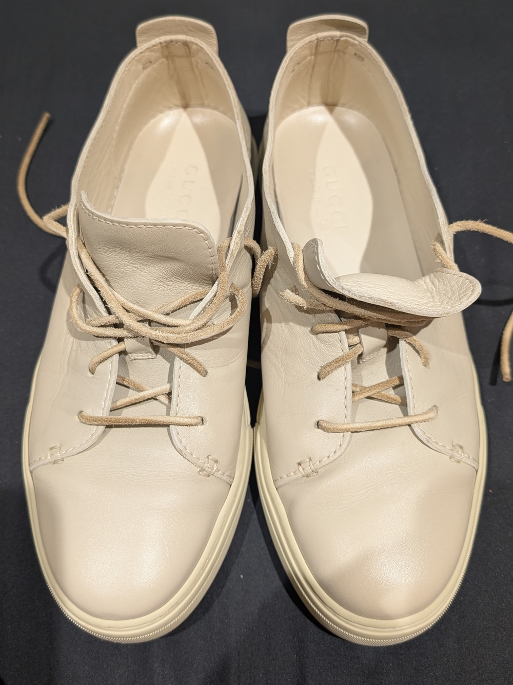 Gucci Women's Beige Leather Lace-Up Sneakers